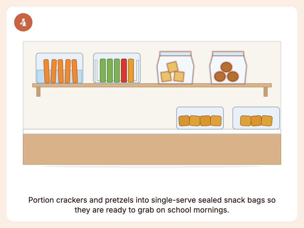 Step 4: Divide crackers and pretzels into snack bags