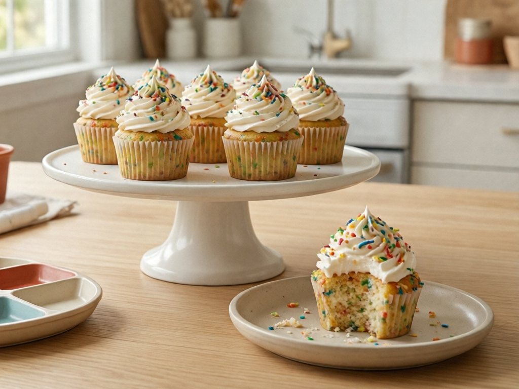 Funfetti cupcakes with white buttercream and rainbow sprinkles