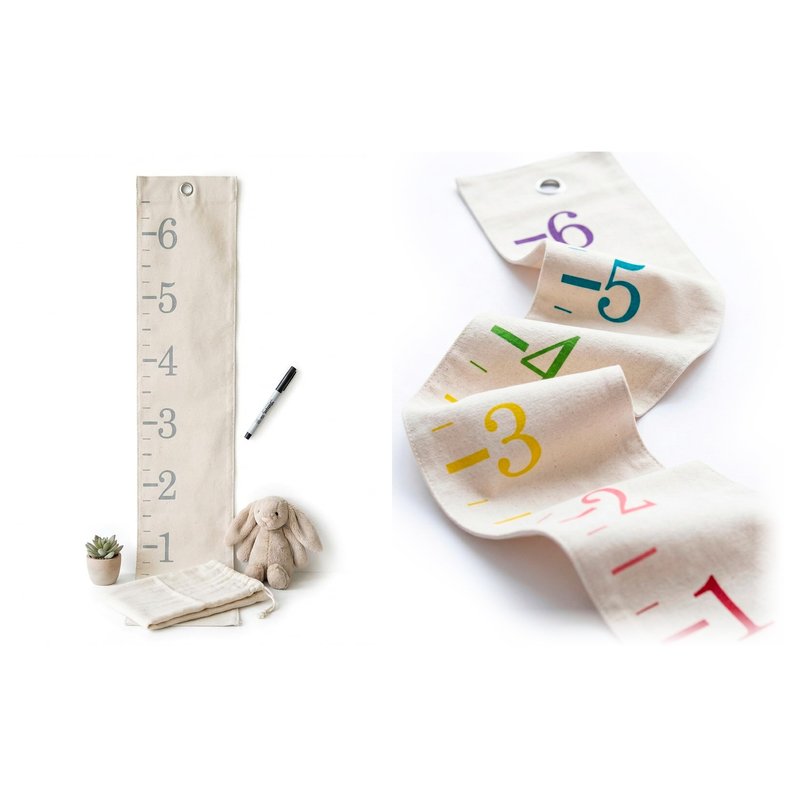 A gray-numbered canvas growth chart and a rainbow-numbered canvas growth chart side by side