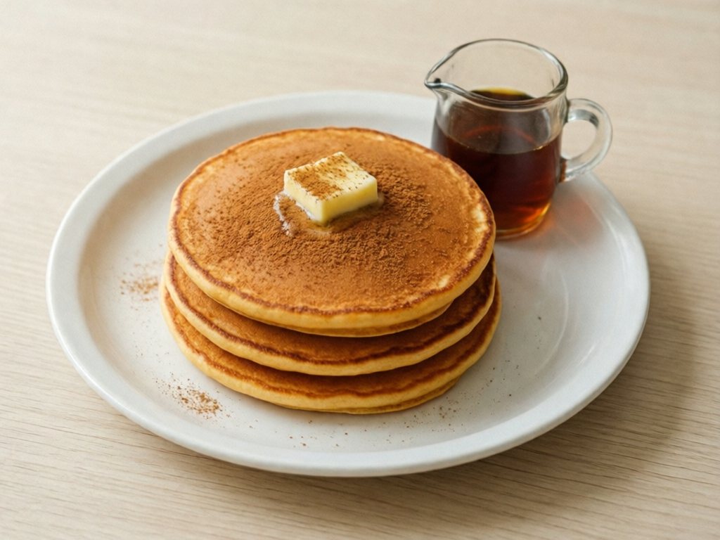 Stack of orange sweet potato pancakes with butter and cinnamon